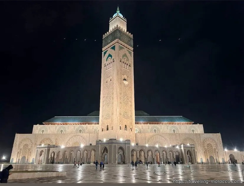 From Fes. Imperial cities (7 days) casablanca hassan 2 mosque panoramic shot at night
